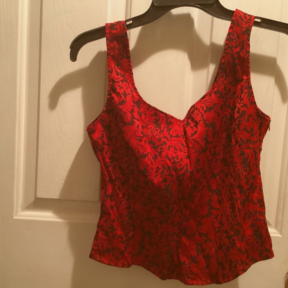 1990 brocade corset red New york + company city stretch S 10 Wuthering heights